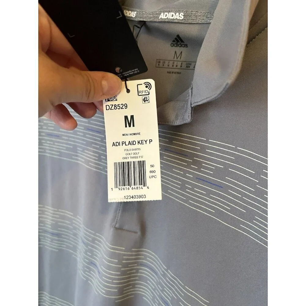 ADIDAS GOLF Mens Striped Short Sleeve Polo Shirt‎ Gray Collared NWT Size M